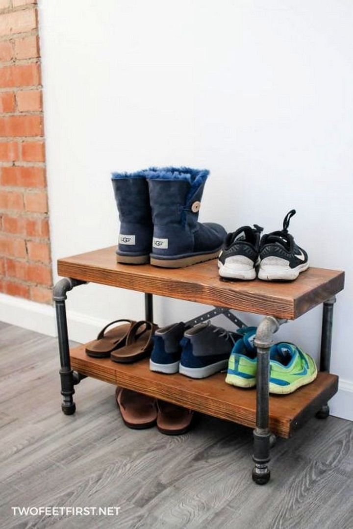 DIY Industrial Shoe Rack With Pipe And Wood