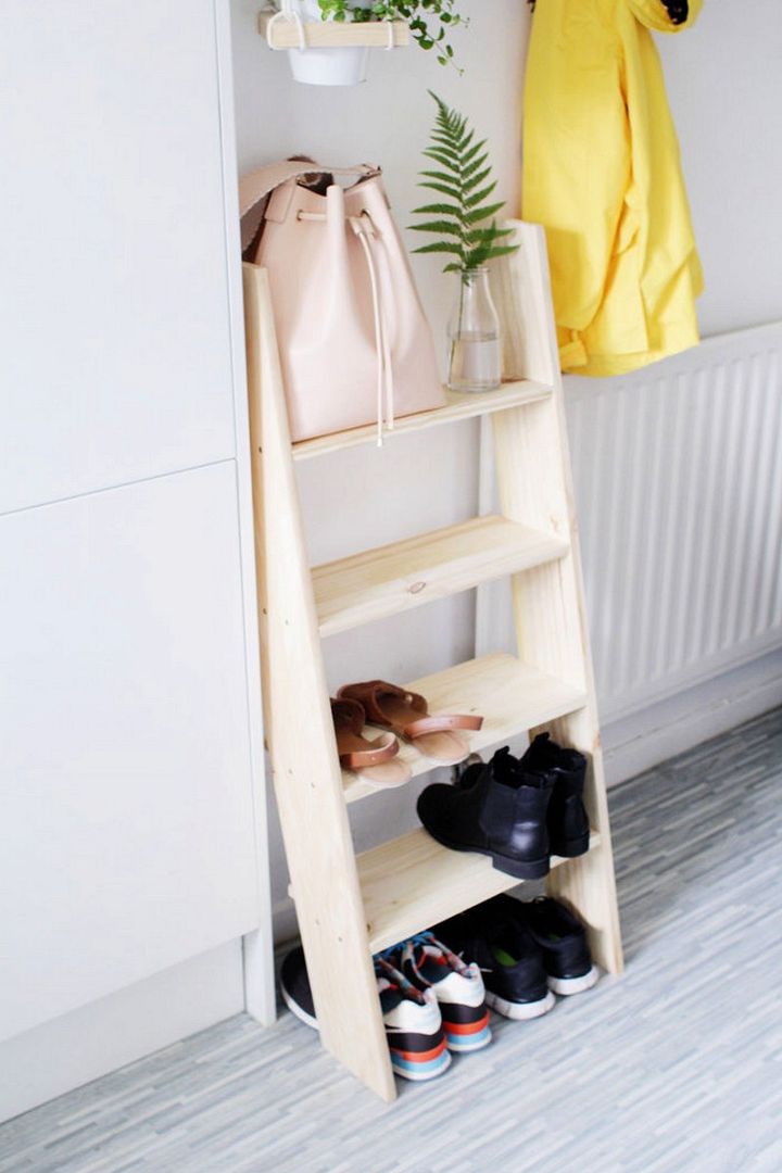 DIY Ladder Shelf Shoe Storage
