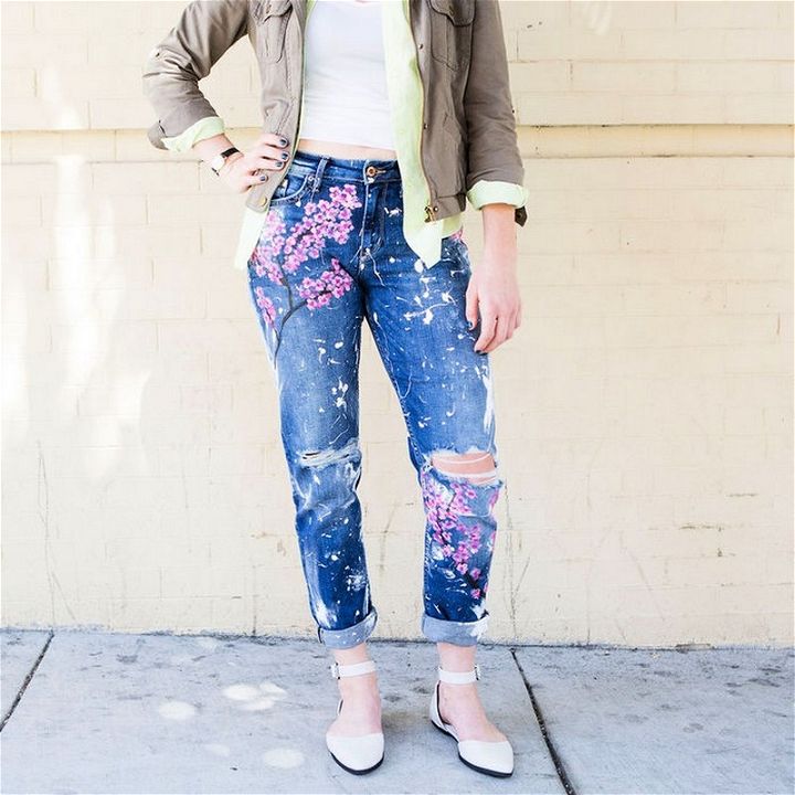 Transform Your Old Jeans Into Cute Cherry Blossom Boyfriend Jeans