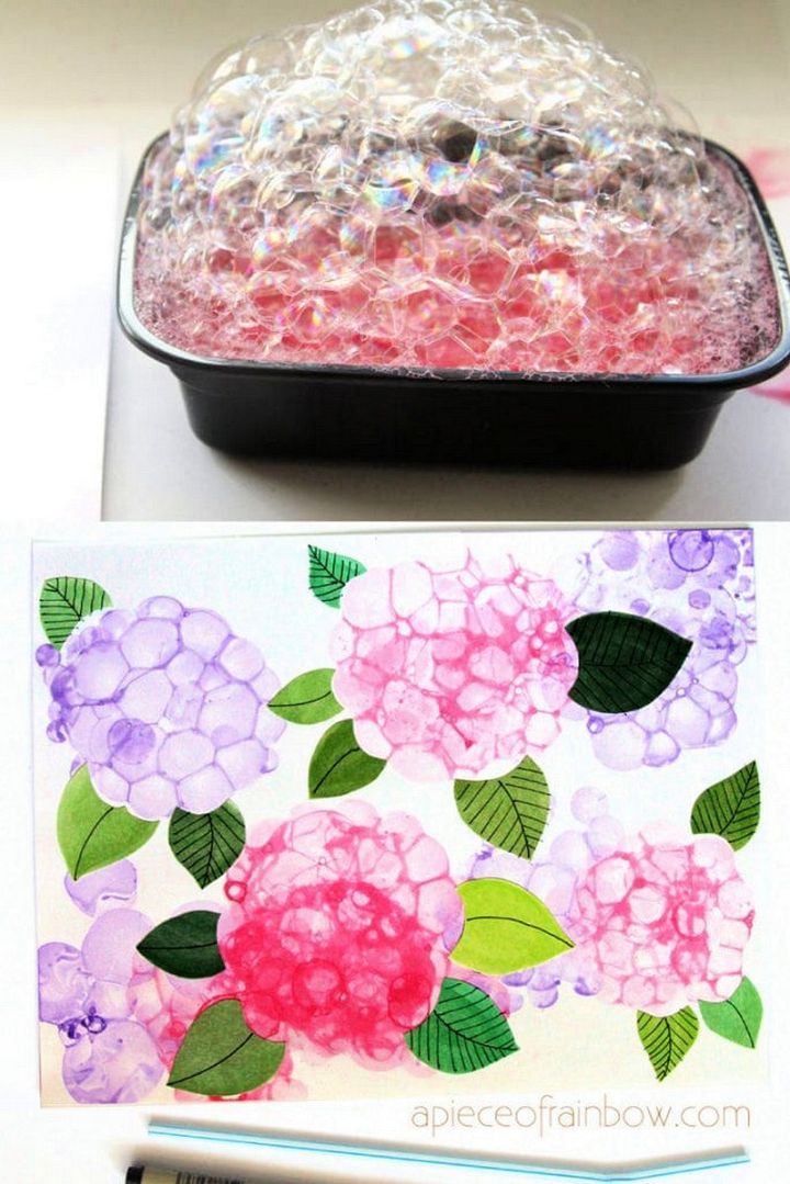 5 Minute Bubble Painting Hydrangea Flowers