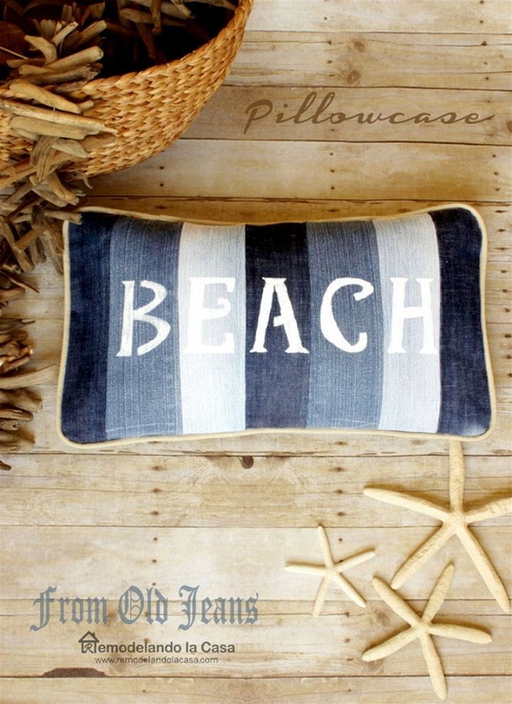 Beach Pillow from Old Jeans and Troubles of the Heart