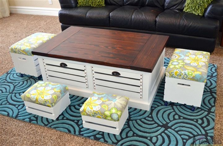 Crate Storage Coffee Table and Stools