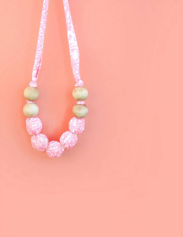 DIY Fabric Wood Bead Necklace