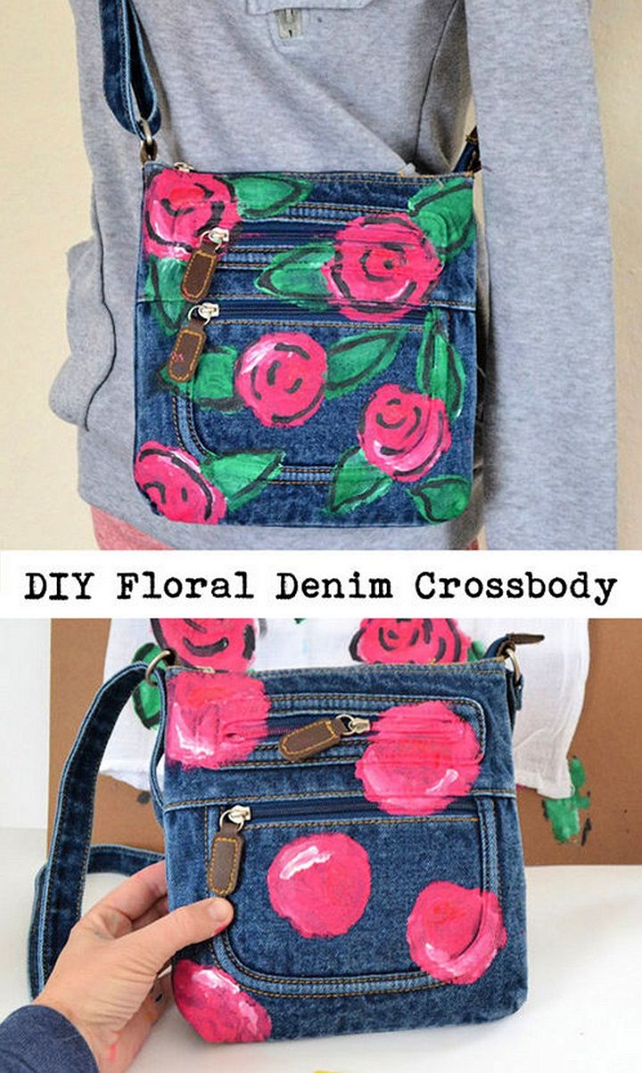DIY Floral Denim Crossbody Purse
