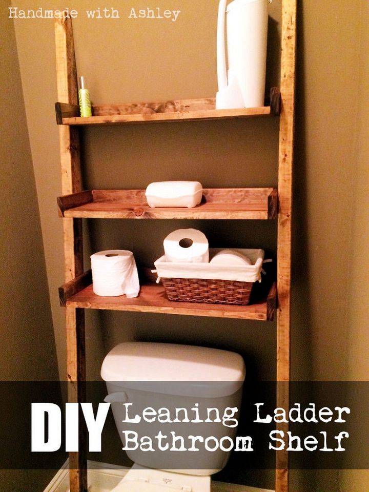 DIY Leaning Ladder Bathroom Shelf