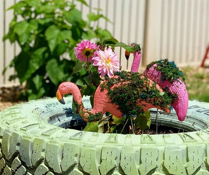 DIY Moss Covered Flamingos