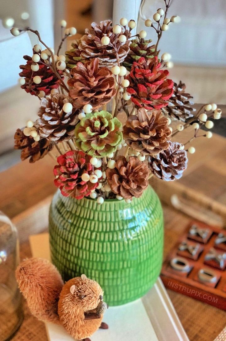 DIY Pinecone Flowers With Stems