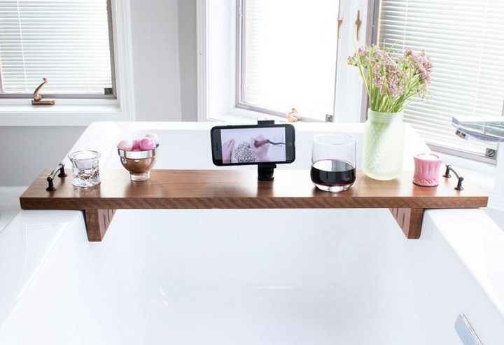 DIY Wooden Bath Tray with Phone Holder