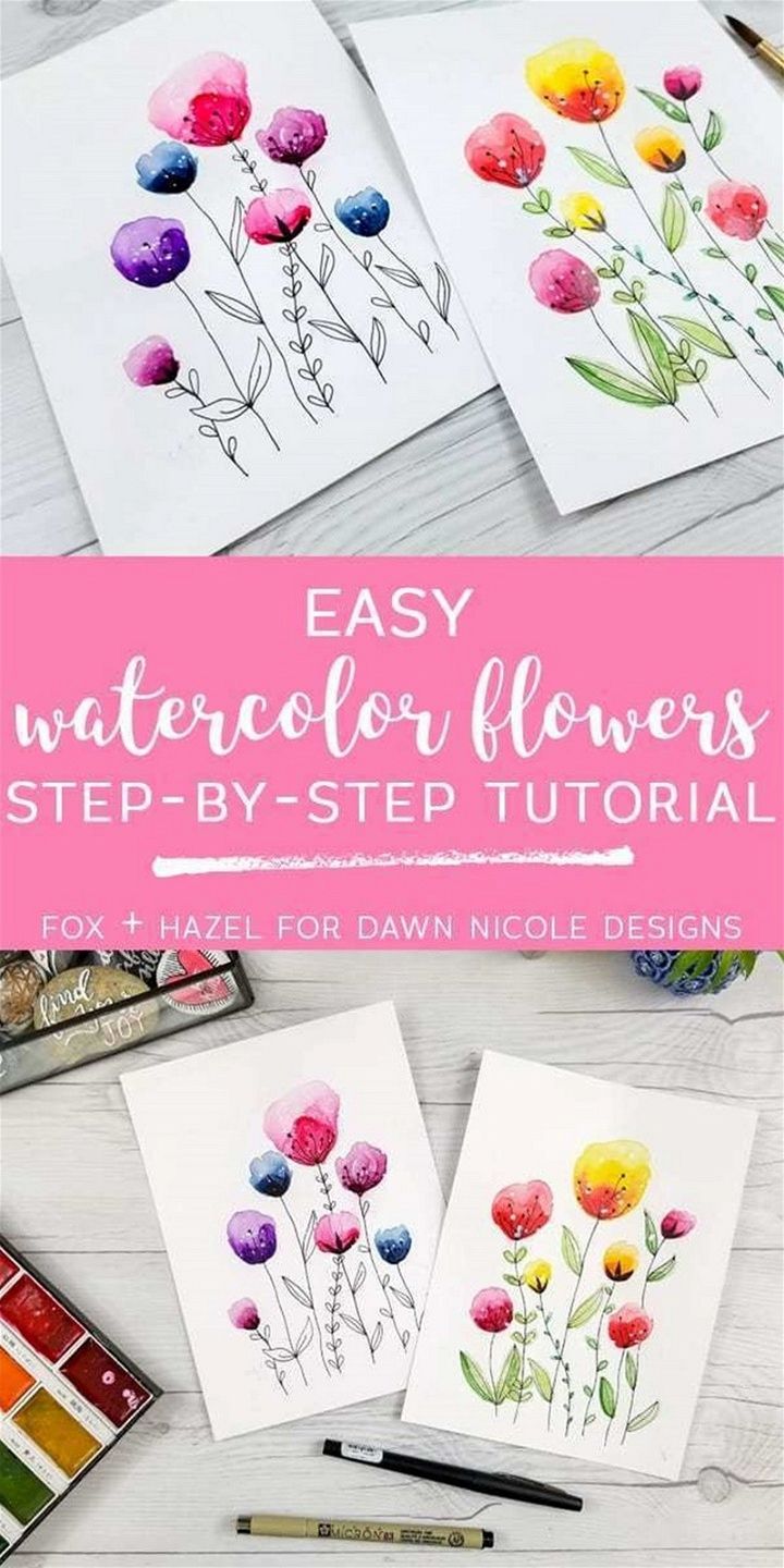 Easy Watercolor Flowers Step by Step Tutorial 1