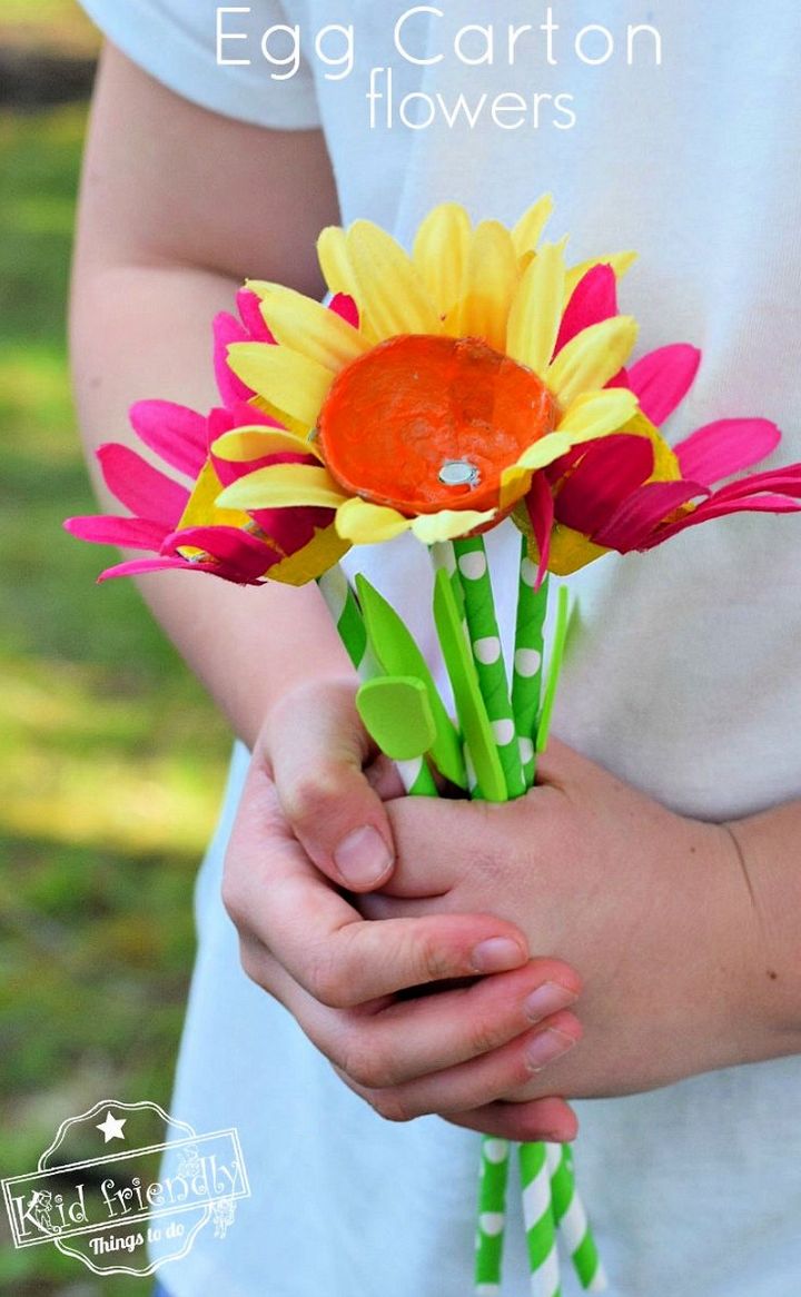 Egg Carton Paper Straw Flower Craft For Kids To Make