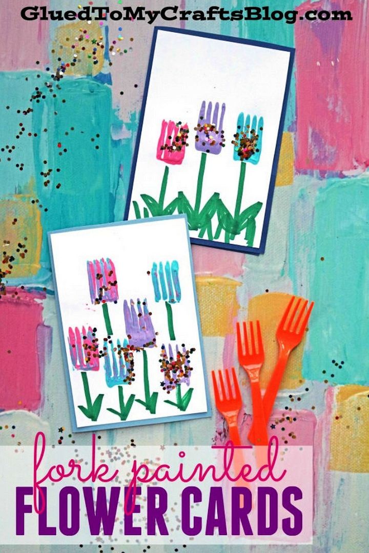 Fork Painted Flower Cards For Kids To Make This Spring Season