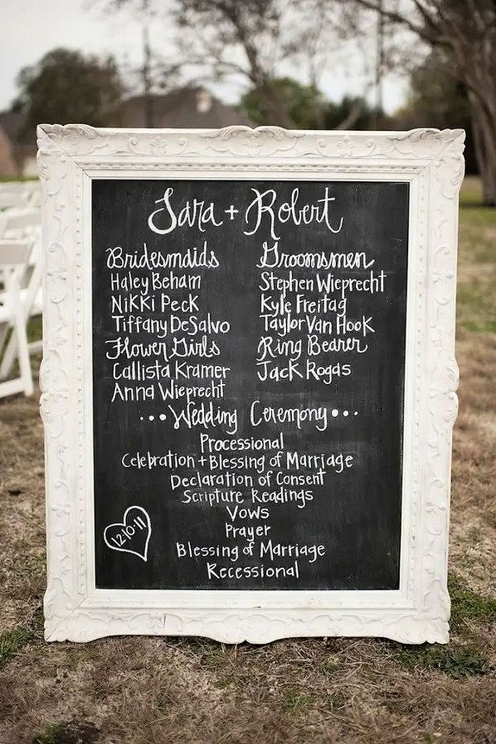 Framed Blackboard Wedding Program