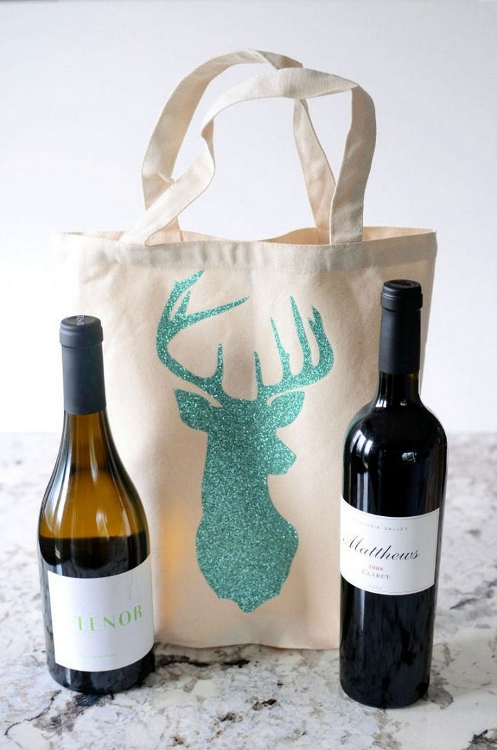 GLITTERED STAG HEAD WINE TOTE