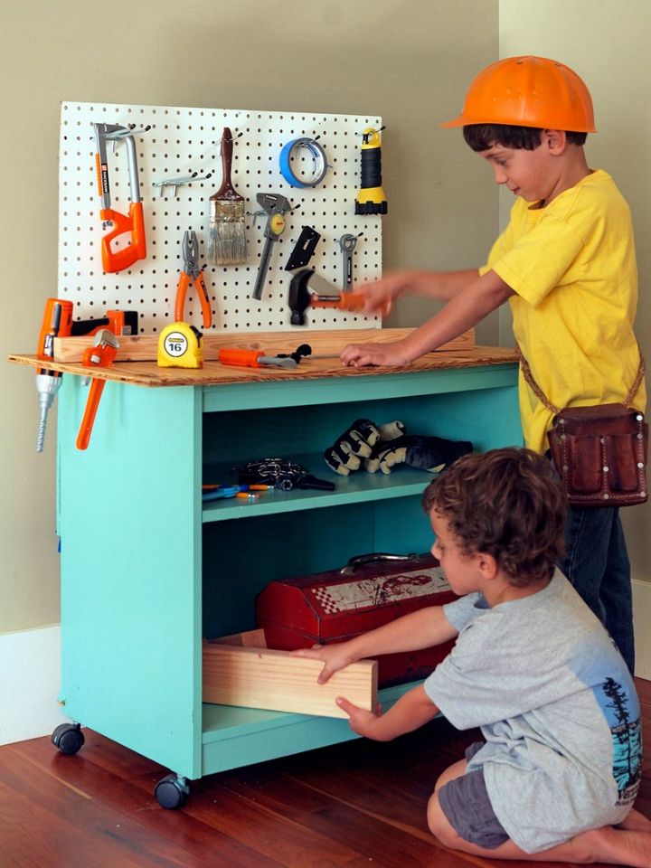 How to Turn Old Furniture Into a Kids Toy Workbench