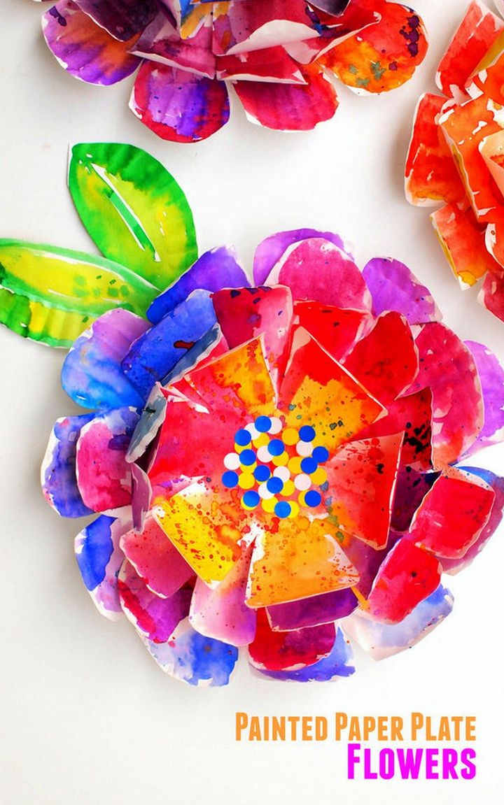 Hyper Colorful Painted Paper Plate Flowers