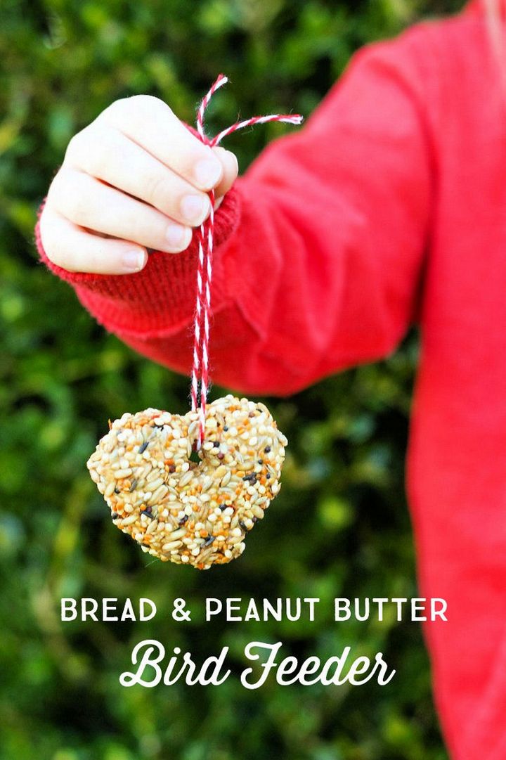 Kid Friendly Bread And Peanut Butter Bird Feeder