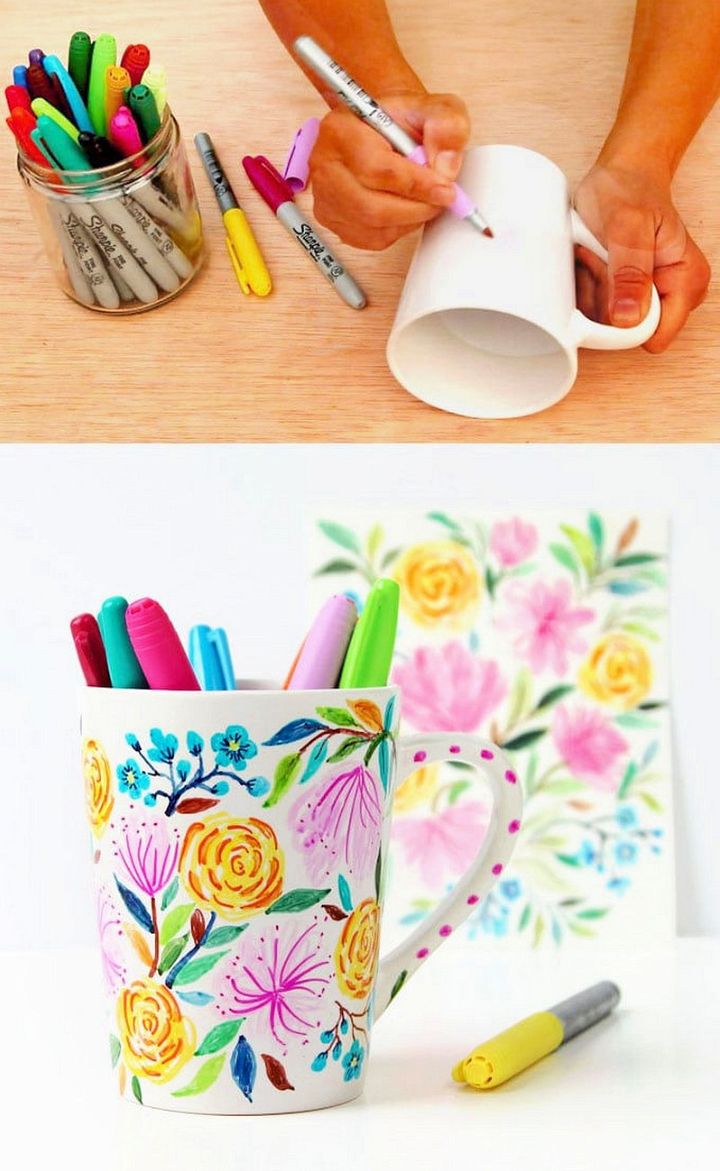 Watercolor Flower DIY Sharpie Mug