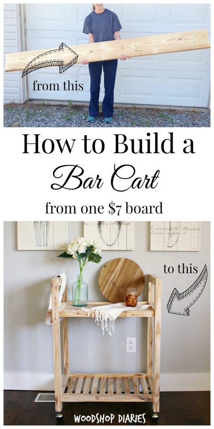DIY Bar Cart from a Single Board