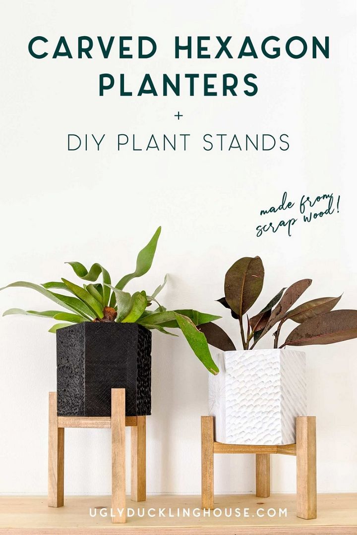 DIY Carved Hexagon Planter with Plant Stand