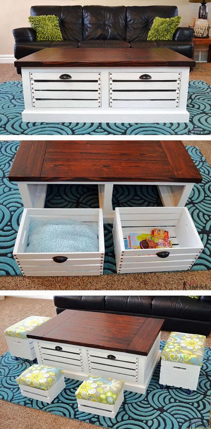 DIY Crate Storage Coffee Table