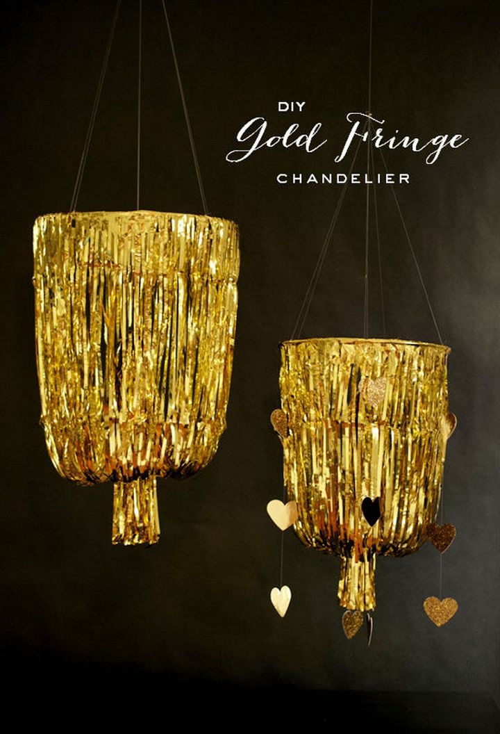 DIY Gold Fringe Chandelier