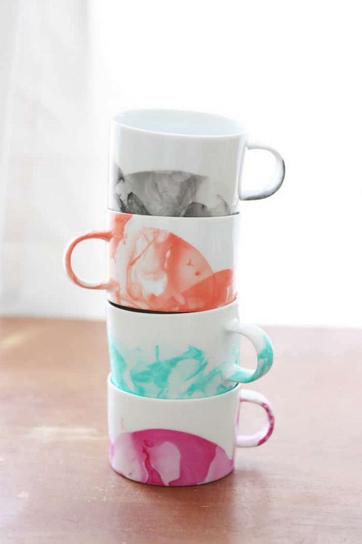 DIY Marbled Mugs with Nail Polish