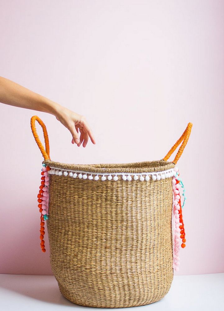 DIY Pom Pom Trim Basket