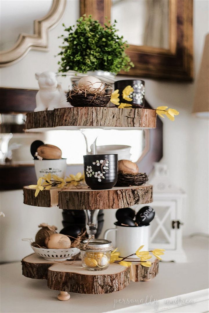 DIY Rustic Three Tier Wood Slice Stand