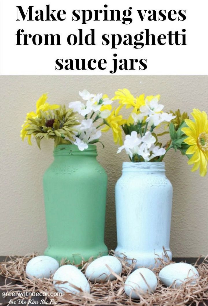 DIY Spaghetti Sauce Jars Spring Vases