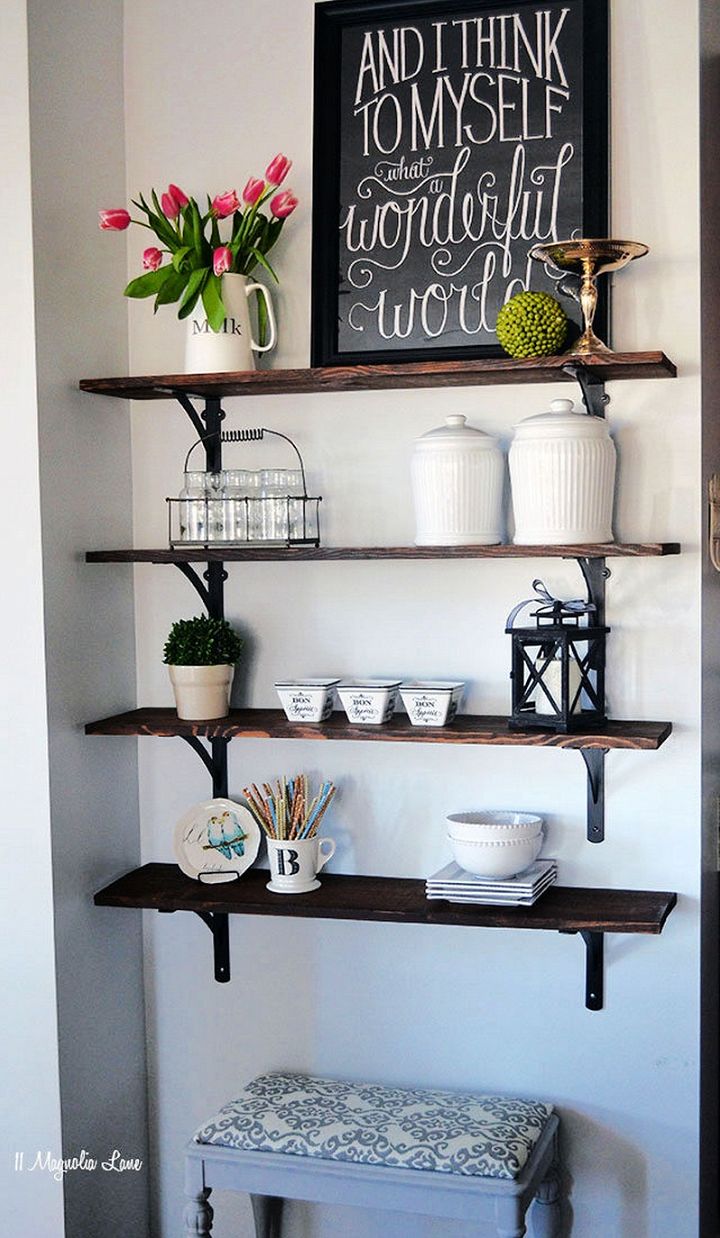 DIY Stained Open Shelving