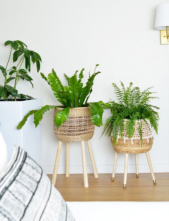 DIY Woven Basket Plant Stands