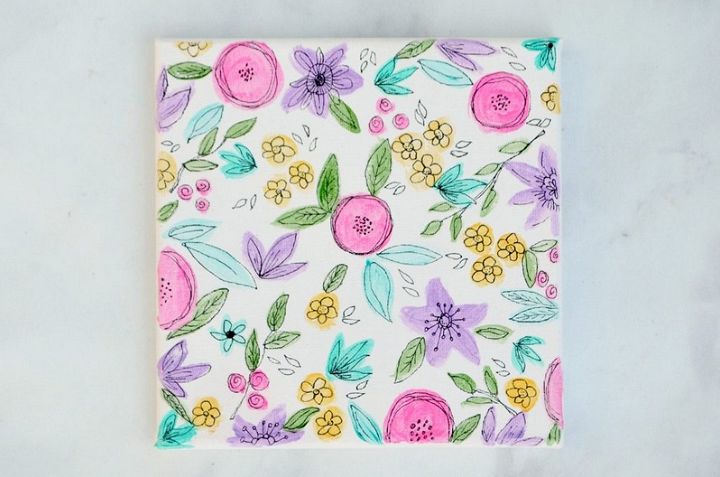 Floral Doodles Watercolor Canvas