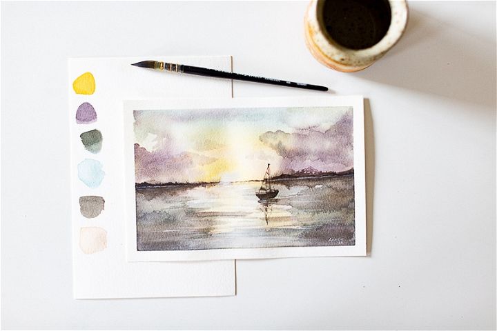 How To Paint A Sunset Over Water With Watercolor