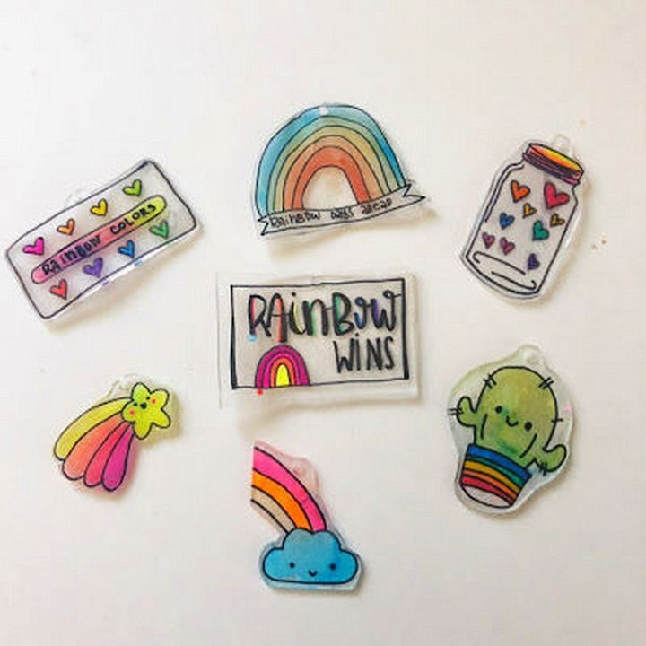 Rainbow themed Shrinky Dinks