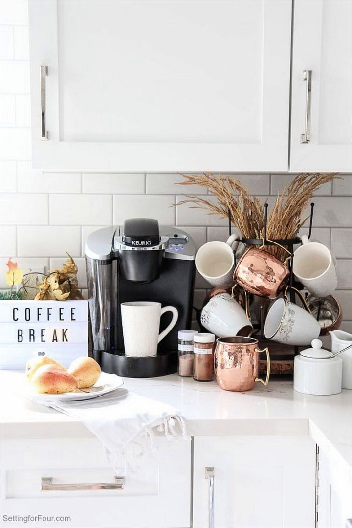 An Elegant Kitchen Coffee Bar Idea for Fall