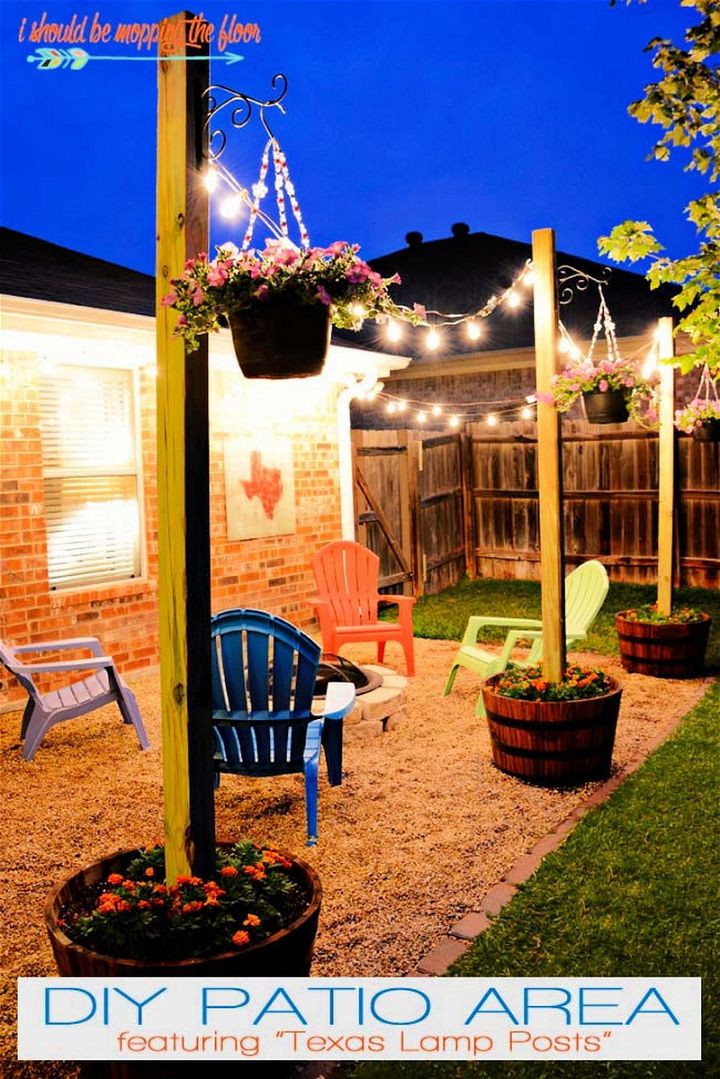 DIY Patio Area with Texas Lamp Posts