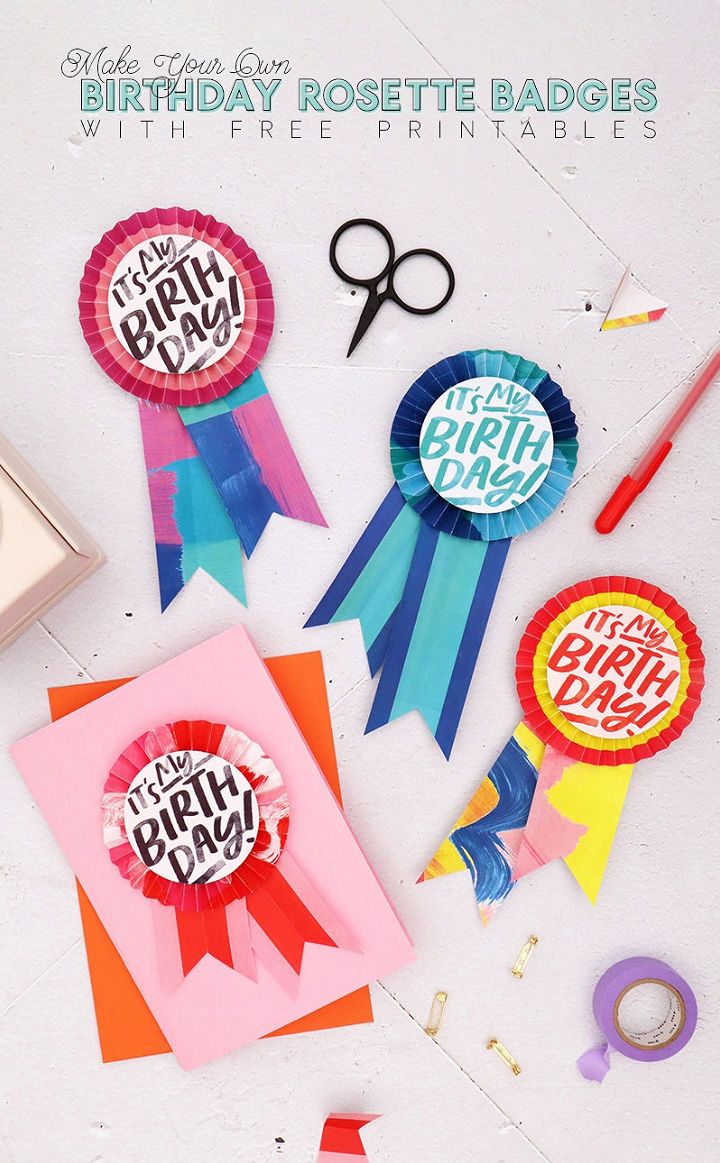 Birthday Rosette Badge Free Printables – DIY Paper Buttons