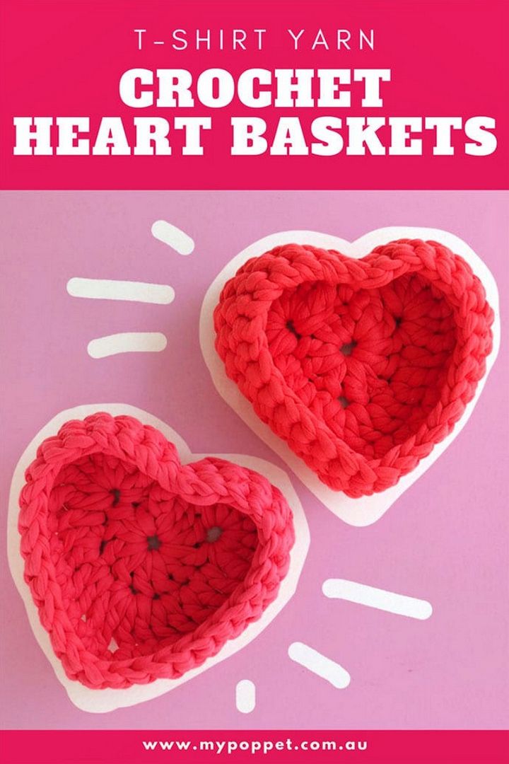 Crochet Heart Shaped Storage Baskets