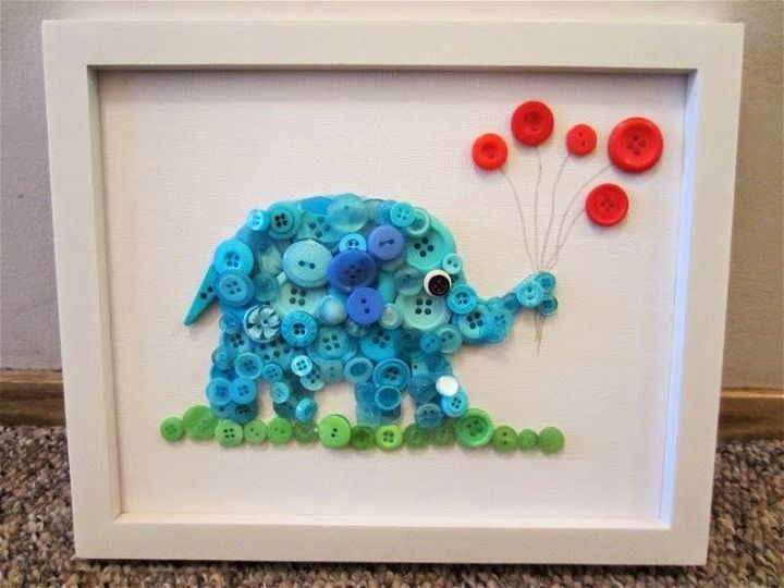 Cute Elephant Painting Out Of Buttons