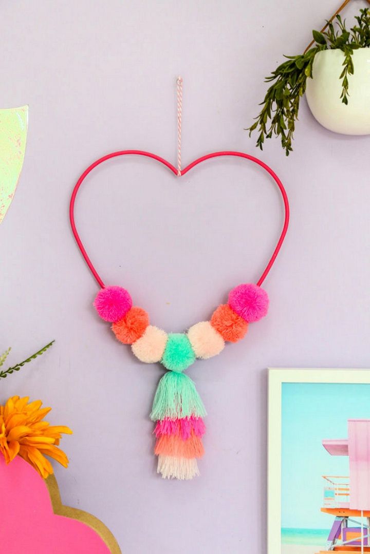 DIY Pom Pom Tassel Heart Wall Hanging