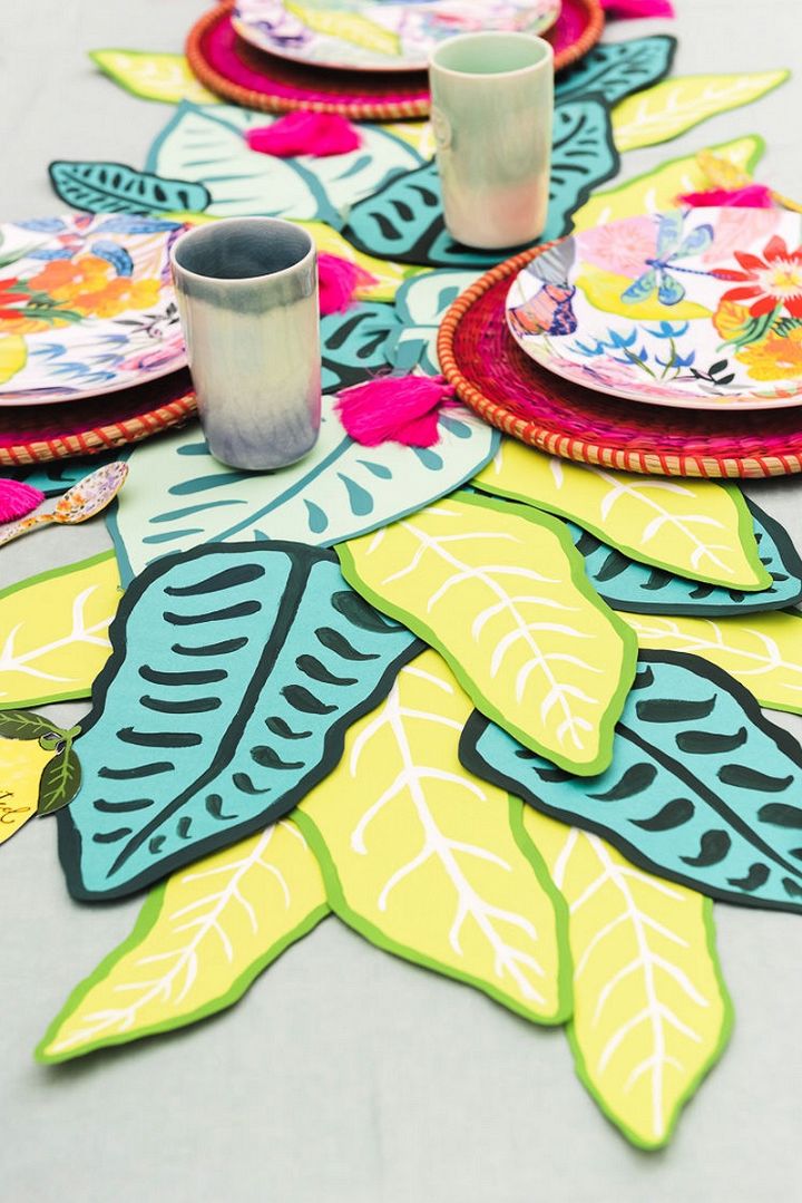 DIY Tropical Paper Leaf Table Runner