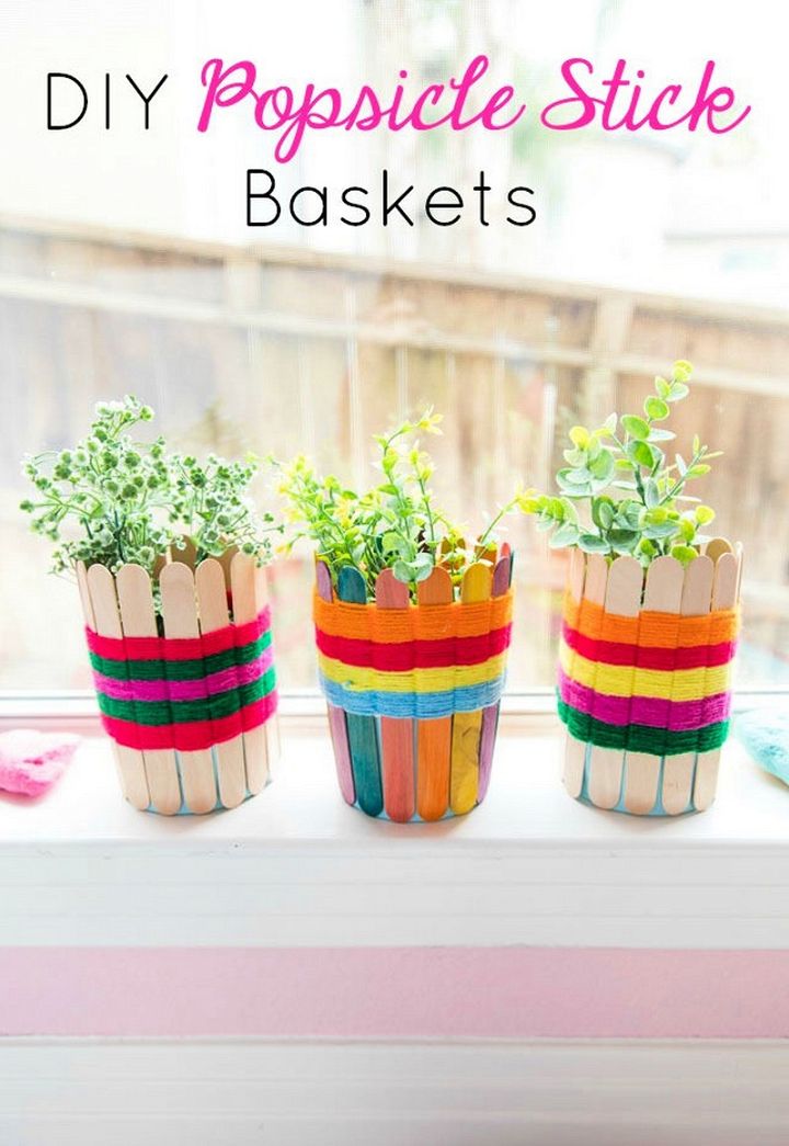 Popsicle Stick Weaving DIY Yarn Baskets