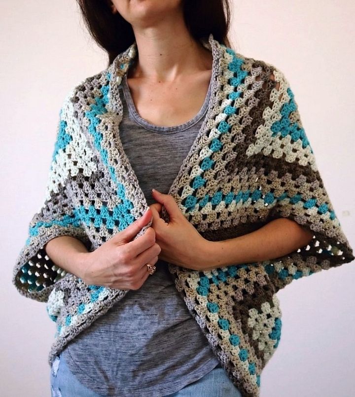 Continuous Granny Square Shrug – Free Crochet Cocoon Cardigan Pattern