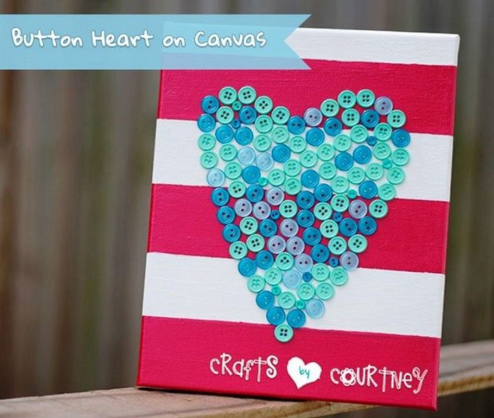 Create a Lovely Button Heart on Canvas Decoration