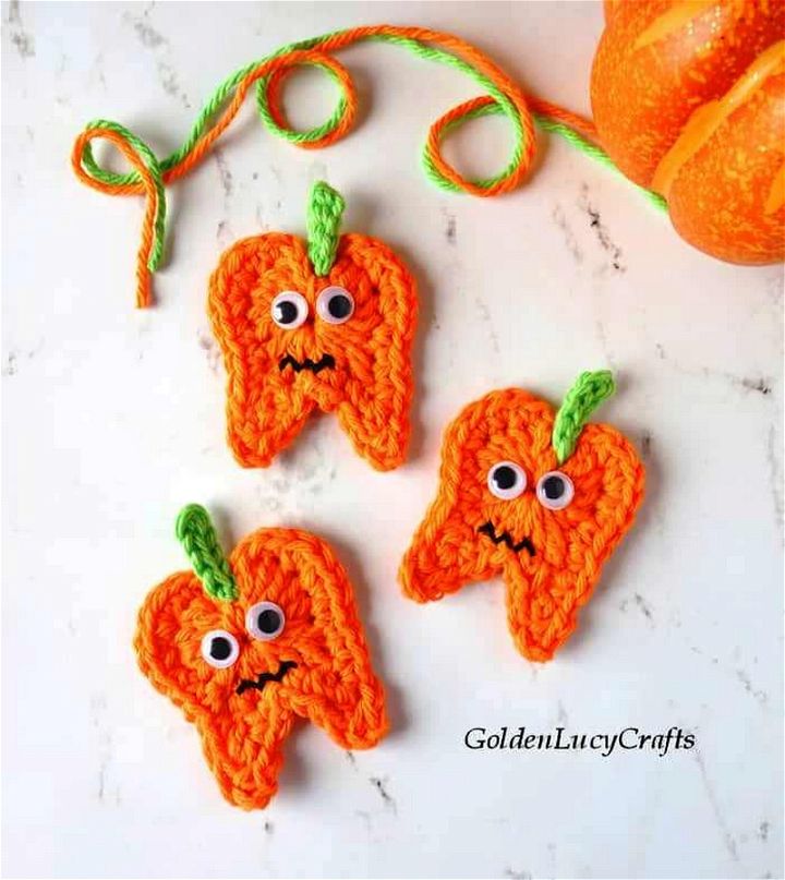 Crochet Halloween Tooth Pumpkin ToothO Lantern Applique