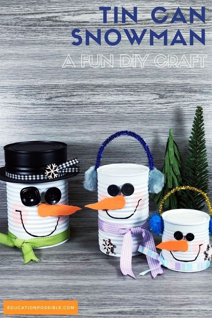 Cute Recycled Tin Can Snowman Craft