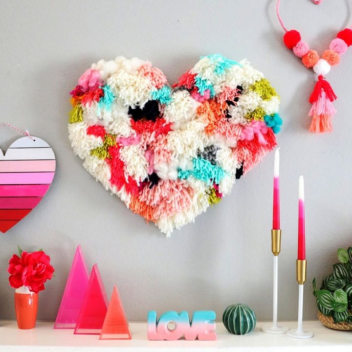 DIY Faux Latch Hook Heart Wall Hanging