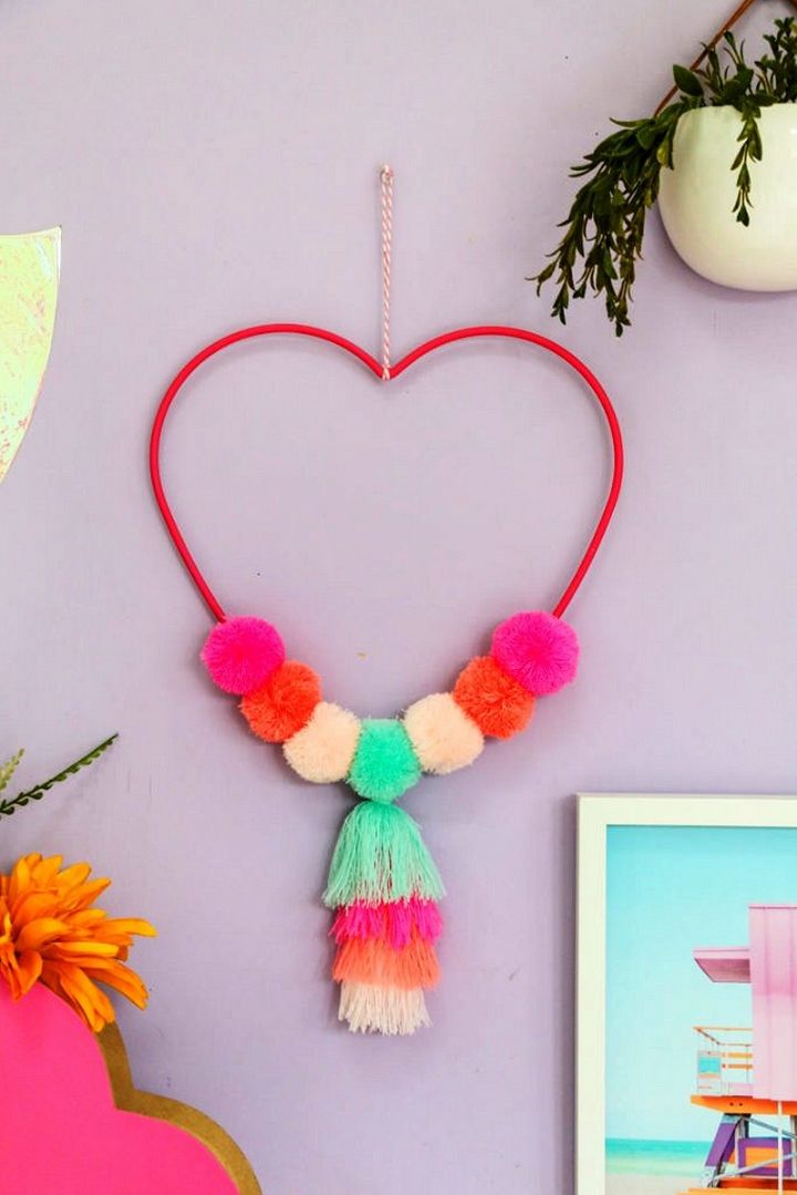 DIY Pom Pom Tassel Heart Wall Hanging