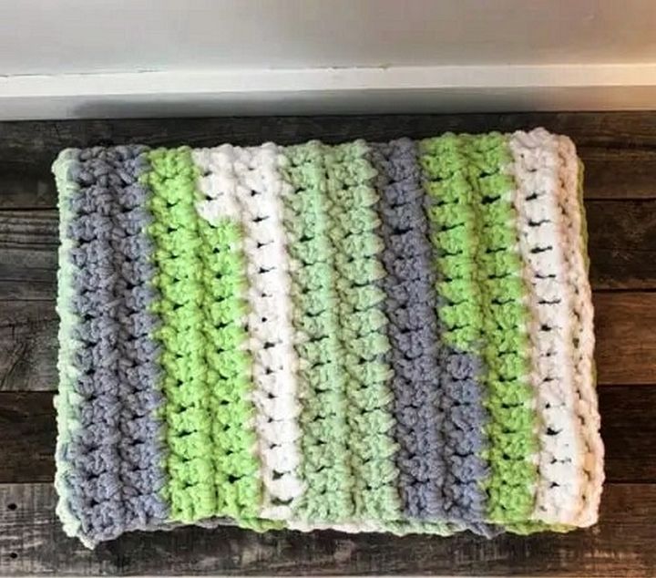 Gray Green Easy Striped Baby Blanket Crochet Pattern