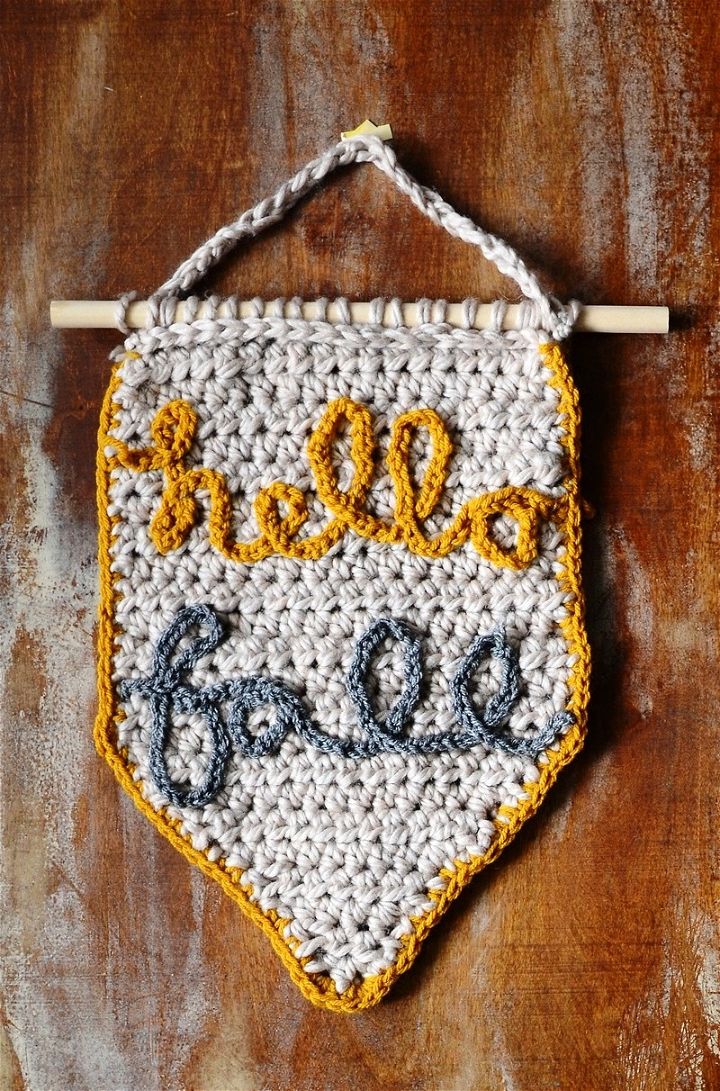 Hello Fall Home Decor Crocheted Banner 1